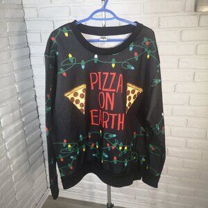 NWOT Mad Engine Men's Size Large "Pizza On Earth" Black Fleece Lined Sweatshirt